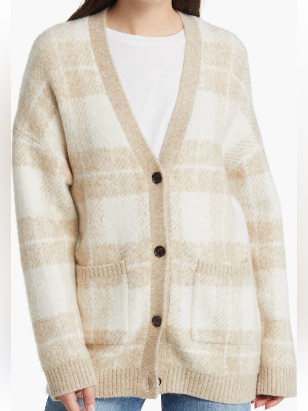 Rails Runi Wool Blend Plaid Cardigan Button Oversized Cozy Sweater Size Small